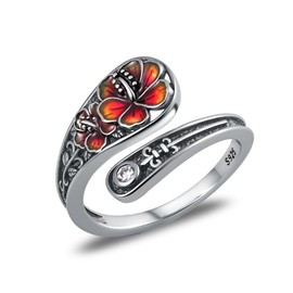 jiulegufa Hibiscus Spoon Ring 925 Sterling Silver Hibiscus Flower Rings for Women Jewelry Gifts for Women