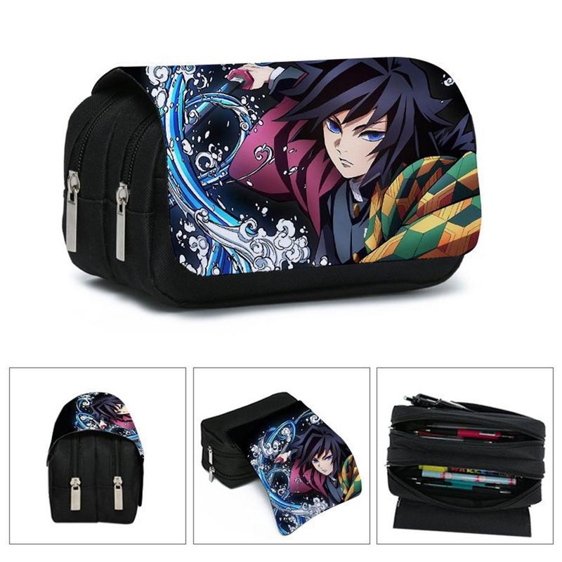 Large Capacity Pencil Box Zipper Stationery Bag Cartoon Anime Double