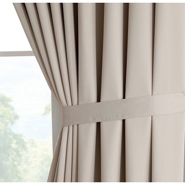 ASATEX Pair of 2 XXXL Wall to Wall Beige Ivory Blackout Curtains Panels. Each of Room Divider Drapes is 108" x 120". Total Width: 18 Feet. Includes 2 Free Tiebacks. NIC 108" x 120" Ivory