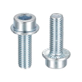 sourcing map M10x30mm Flanged Socket Head Cap Screws, 20pcs 8.8 Grade Carbon Steel Hex Socket Head Serrated Flange Bolts Machine Screws