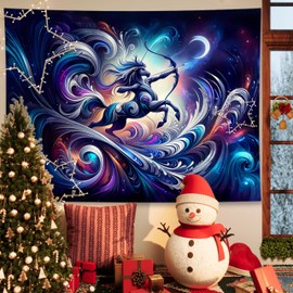 Sagittarius Tapestry Wall Hanging Zodiac Sign Decoration Aesthetic for Bedroom Living Room Dormitory Suitable for Teen Boy and Girl Who Like Astrology 59x51 Inches