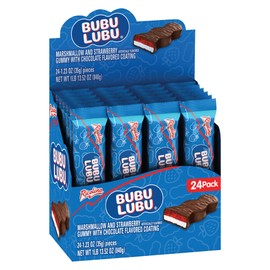 Ricolino Bubulubu Marshmallow with Strawberry Artificially Flavored Gummy with Chocolate Flavored Coating Bar, 1 Pound 13.52 Ounces, 24 Count Box