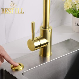 BESTILL Sink Top Air Switch Kit for Garbage Disposal, Brushed Gold (Long Button with Brass Cover)