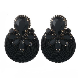 fxmimior - arete colgantes negros de diamantes de imitación para mujer, estilo bohemio, estilo círculo, con forma de gota, color negro, para novia, boda, fiesta, graduación, sexy, para mujer, Diamantes de imitación, Diamante de imitación