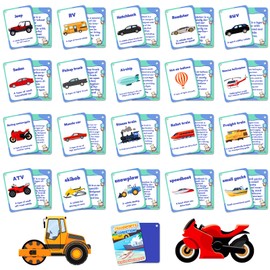 46PCS Transports Cognition Flash Cards for Kids,Cognitive Flash Cards for Cars Truck Vehicle Airplane, Waterproof Learning Flashcards for 3+ Years