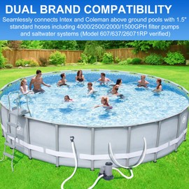 LEDBarz 1.5" Split Hose Connector for Intex & Coleman Above Ground Pools - 2 Pack White PP Pool Pump Adapter with 4 Ring Gaskets, Compatible with 4000/2500/2000/1500GPH Filter Systems