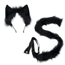 OLYOLY 2-piece Set, Halloween, Cute, Cosplay, Extra Large, Long, 31.5 inches (80 cm), Tail, Fox Dance, Chemomimi, Cat Ears, Headband, Animal, Maid (03 Black)