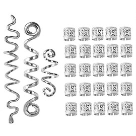 Juego de 28 accesorios para el cabello: espirales, cuentas para rastas, anillos para trenzas, pinzas, puños de metal, joyas para rastas, envolturas para el cabello, pinzas de serpiente para m