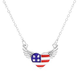 4th of July Necklace for Women Man Fourth of July Accessories Red White and Blue Necklace American Patriotic Flag Stars & Stripes Memorial Day Veterans' Presidents' Day Jewelry -Angel Heart
