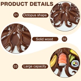 Octopus Charcuterie Platter, Ocean Themed Cheese Bread Board, Octopus Design Wood Serving Tray Platter, Unique Kraken Design Wood Serving Tray for Cheese Meats and Fruits, Gift for Seafood Lovers(B)