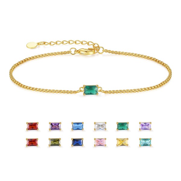 GexTyde Birthstone Bracelet for Women Gold Diamond Dainty Simple Link