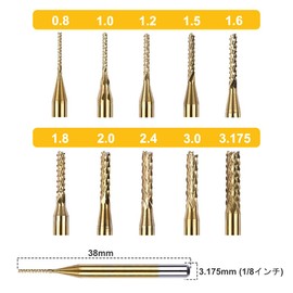 Saipor 10pcs End Mill Set Titanium Coated Cement Carbide Milling Cutter 1/8" Shank Carbide Carving Drill Bits PCB Precision Machined CNC Router Bits (0.8-3.175 mm)