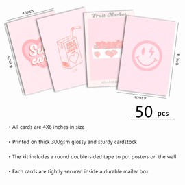 Pink Room Decor Aesthetic, Pink Wall Collage Kit Posters for Room Aesthetic Posters Prints, Pink Aesthetic Dorm Room Decor for Teen Girl (50pcs 4x6 inch)