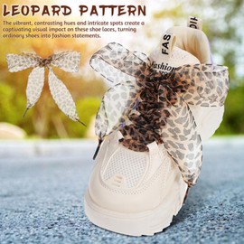Healvian 2pcs Shoe Laces for Woemn Wide Shoelaces Replacement Thin Flat Leopard Patterned Shoelaces for Girls