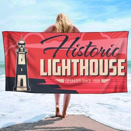 OHTMTHO Thin Lightweight Microfiber Beach Towel Extra Large 36"x72", Sand Free Quick Dry Compact Towels for Swimming Pool Vacation Travel Cruise Ship Camping Picnic, Retro Lighthouse