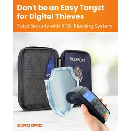 Zero Grid Passport Holder & Travel Wallet with RFID Blocking - Premium Document Organizer Case for Men and Women - Holds Passports, Cards, Tickets, ID, Cash - Compact Zippered Wallet - Shadow