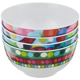 French Bull Melamine Cereal Bowls, Small Serving Bowl -Snack Pasta Salad Rice Soup Oatmeal- Shatterproof, BPA Free, Dishwasher Safe, 5.5”, 26 Fluid Ounces, Bindi, 4-Piece Set