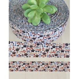 7/8 & 1.5" (1 YD) Dog Grosgrain Ribbon WOOF Dog Bones Puppy Animal Dog Collar  - 7/8"