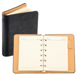 PATIKIL 6 Ring Binder Cover, A7 Leather Notebook Binder Mini Refillable Loose Leaf Personal Planner with 50 Sheets Line Paper, Black