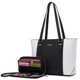 Womens Purse and Wallet set Satchel Shoulder Bags Purses for Women Tote Handbags 2pcs BlackWhite