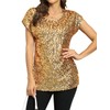 PrettyGuide Women's Evening Tops Sparkle Shimmer Glam Sequin Blouse Gold