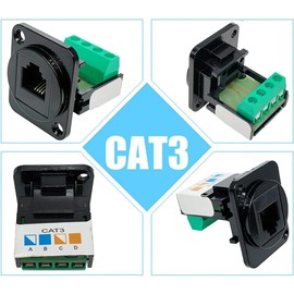 PENGLIN Pack of 2 RJ11 CAT3 Female Panel Mount Adapter, D-type RJ11 6P4C to 4-Pin Screw Terminal Adapter for Telephone