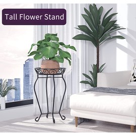 Yimobra Tall Plant Stand Indoor Outdoor, 200LB Hold Up Metal Flower Plant Stand, Heavy Duty Rustproof Iron Plant Supports for Patio or Garden,Living Room, 12.5 x 23.6 Inches, Black
