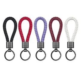 ‌Braided Leather Key Chain Set for Car Keys, 5 Pcs Woven Keychains Rings with 5 Color Options, Unisex Accessories for Women Men Kids