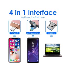 Acuvar 64GB USB 4-in-1 Flash Drive with Type C Adapter for Phone and Pad, Photo Stick High Speed External USB Thumb Drives Photo Storage Memory Stick for Save More Photos and Videos (Black)