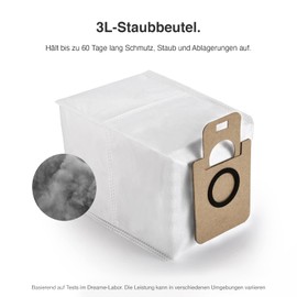 Dreame 3 x Vacuum Cleaner Bags with a Capacity of 3 Litres, Compatible with L10 Ultra/L10s Ultra/L20 Ultra Robot Vacuum Cleaner Charging Station and Self-Cleaning, Quick Emptying