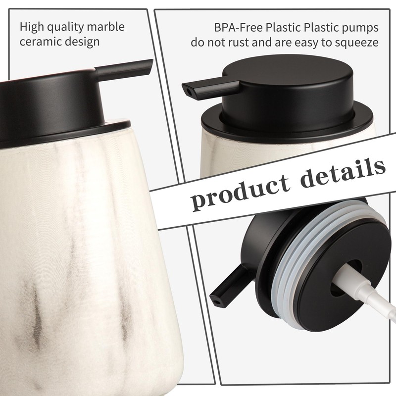 Enra Ceramic Soap Dispenser,12 oz Marble Lotion Dispenser Bathroom Liquid