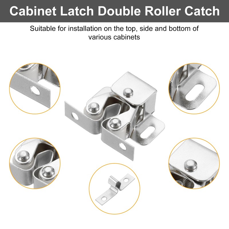 sourcing map 4Pcs Cabinet Latch Double Roller Catch, Lock Stop