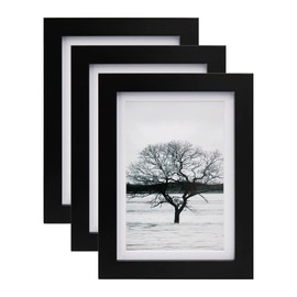 EGOFINE 7x5 Picture Frames Set of 3, Made of Solid Wood Matted for 4x6 and 3.5x5, Solid Wood Picture Frames for Tabletop and Wall Mounting, Black