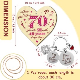 Hicarer 70th Birthday Plaque and 70th Birthday Keyrings Set, 70th Birthday Wood Heart Sign Happy 70th Birthday Keychain for Women Men Bedroom Living Room Dining Room Car Interior Decoration