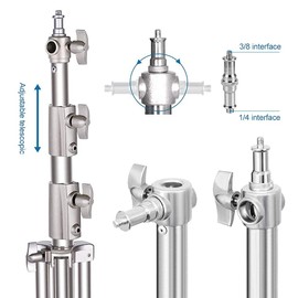 Stainless Steel Photography Video Tripod Stand, Spring Cushioned Heavy Duty Tripod Stand, 9.5ft/2.8m, Universal Adapter for Photography Studio Monolight Reflector Portrait