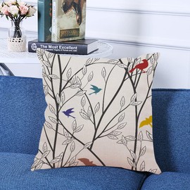 Ofocam Decorative Square Throw Pillow Covers Birds Wildlife Cartoon Tree Leaf Art Couch Sofa Bed Pillow Covers Cushion Cases 18x18 inch