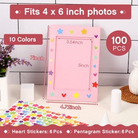 100 Pcs Paper Picture Frames with Easel 4 x 6 Inch Paper Photo Frame Cards with12 Stickers Cardboard Picture Frames Kids Art Frame Art Display Frame for DIY Art Craft Display(Multi Colors, 100 Pcs)