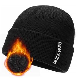 MADGININE Mens Hats Winter,Thermal Hat,Soft Fleece Lining Knitted Cuffed Wooly Hat,Beanie Hats for Men and Women,Winter Beanie Hat Men,Thermal Hat Mens Suitable for Men and Women(Black)