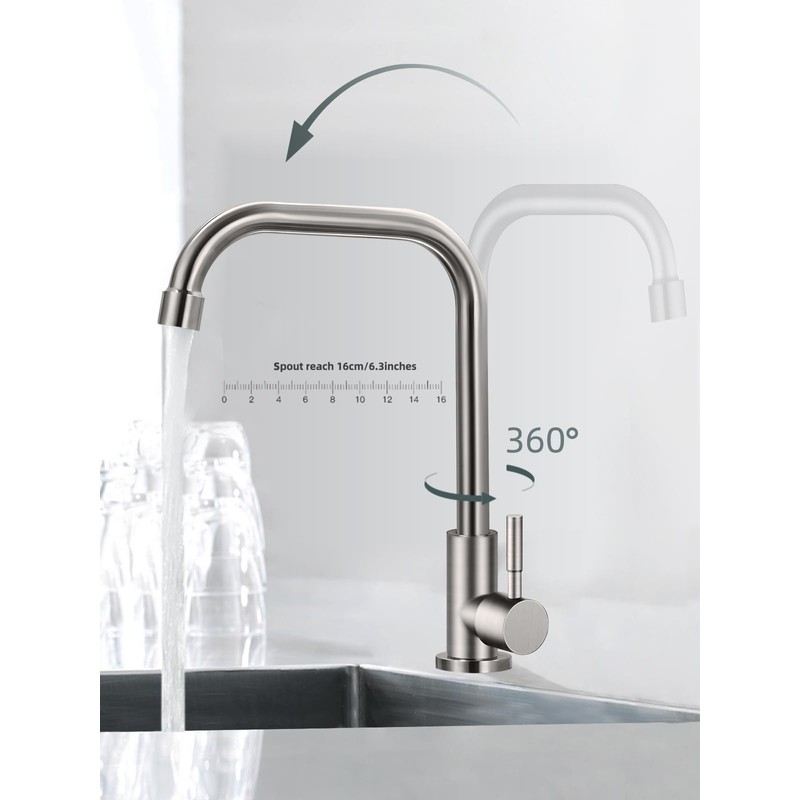 Cold Only Water Faucet Single Hole Kitchen Sink Faucet SUS304