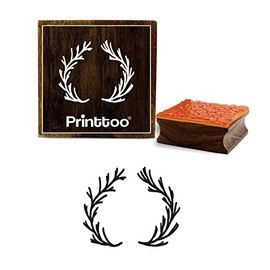 Printtoo Diary Card Leaf Wreath Pattern Square Wooden Rubber Stamp Brown Block-2 x 2 Inches