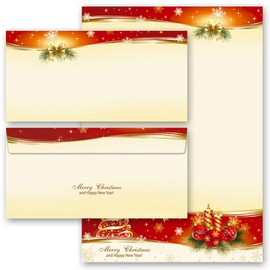 Writing Paper Set, 40 Pieces Christmas Letter Paper, Contemplative Christmas 20 Sheets Writing Paper + 20 Matching Envelopes DIN Long without Window Paper-Media