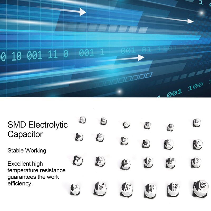 400Pcs SMD Electrolytic Capacitor 24 Values Aluminium 1uF‑1000uF Accessory Set