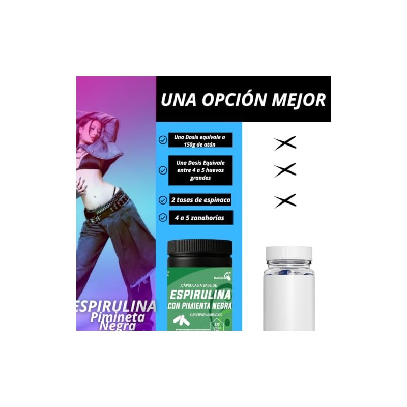 Espirulina Pimienta Negra Isaaquim 230 Cápsulas 500 Vitaminas Complejo Suplemento