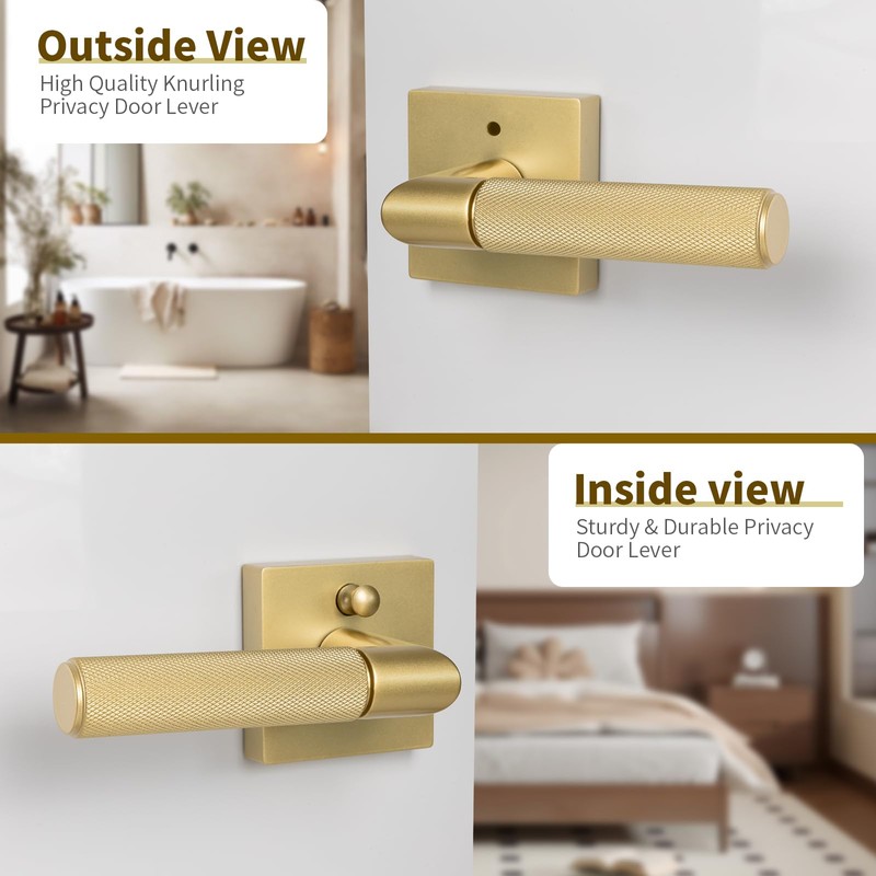 Bak Bo Interior Privacy Door Handle with Lock, Indoor Knurled