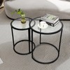 inoseen Round Glass Coffee Table Set 2 Black Nesting Table
