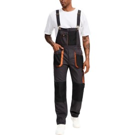 WORK IDEA Work Bib Overall for Men Workwear Casual Dungarees Jumpsuit with Big Cargo Pockets,Grey/Orange, 28Wx32L