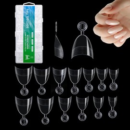 600 pcs Medium Almond Nail Tips Clear Short Almond Nails, Half Cover, Half Matte, 12 Sizes Soft Gel Acrylic Tips for Nail Extensions, Home DIY, and Salon Use