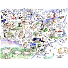 Comical Map Of Kent By Tim Bulmer - 1000 Piece Puzzle For Adults, Large Puzzle 66cm X 50cm In Size. Challenging To Complete But Fun And Humorous