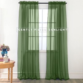 Elegant Comfort 2-Piece SHEER PANEL with 2inch ROD POCKET - Window Curtains 60-inch width X 84-inch Length - Hunter Green
