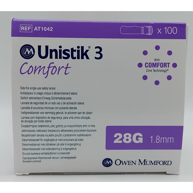 Unistik 3 Comfort Lancets 28G 1.8mm Box of 100 |